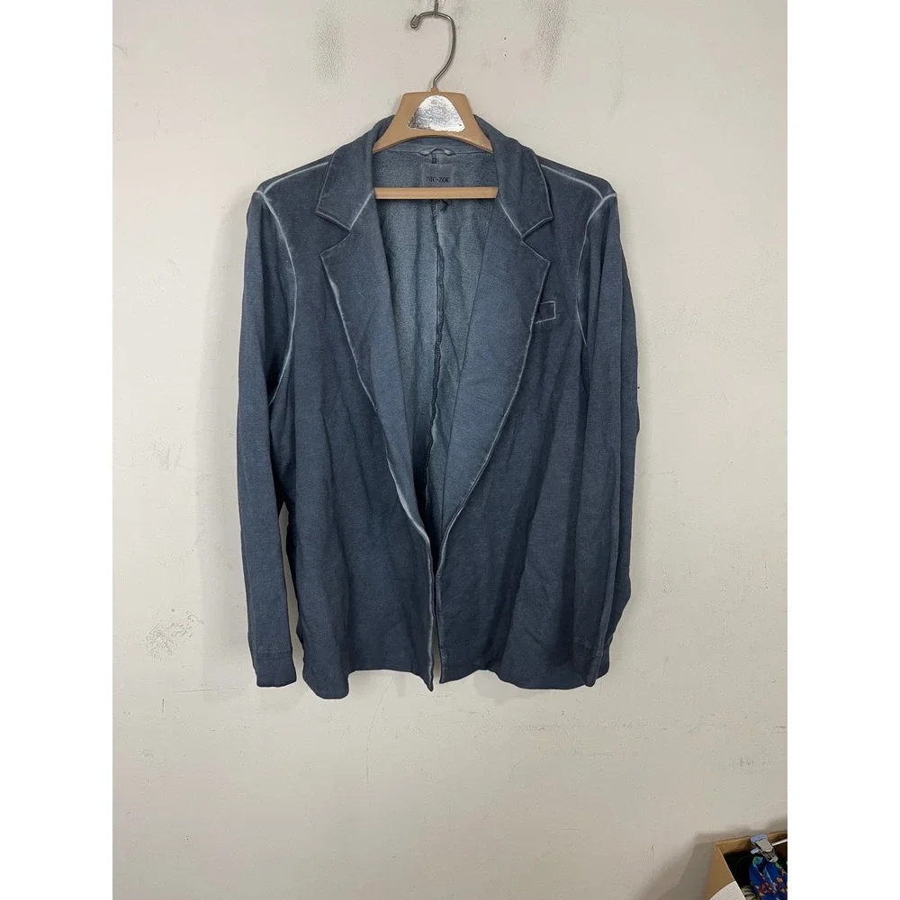 NIC+ZOE Blue Mineral Wash Jersey Knit Open Front Blazer Jacket Womens 2X